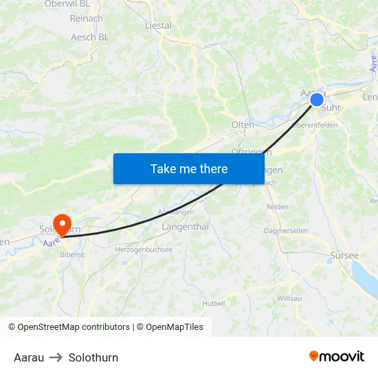 Aarau to Solothurn map
