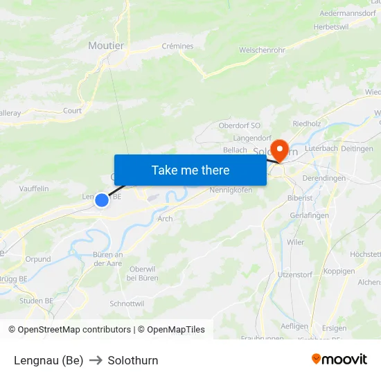 Lengnau (Be) to Solothurn map