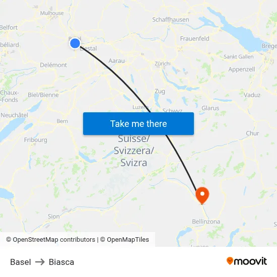 Basel to Biasca map