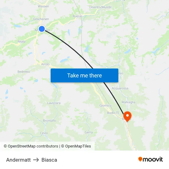 Andermatt to Biasca map