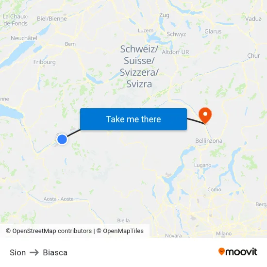 Sion to Biasca map