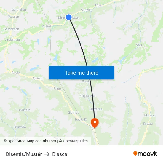Disentis/Mustér to Biasca map