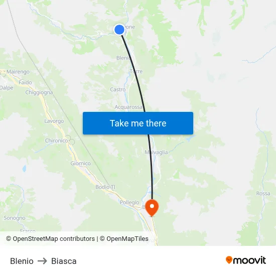 Blenio to Biasca map