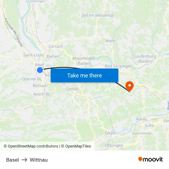Basel to Wittnau map