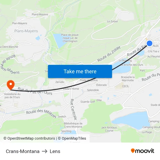 Crans-Montana to Lens map