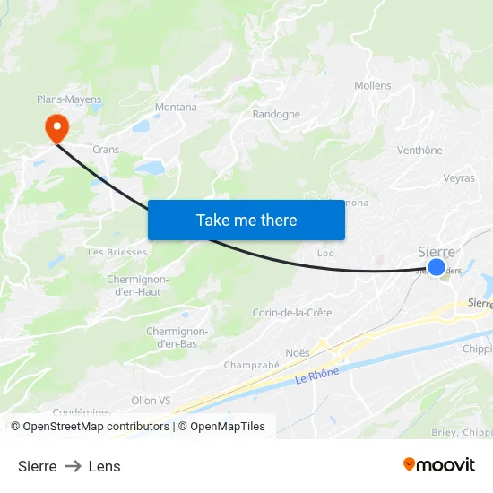 Sierre to Lens map