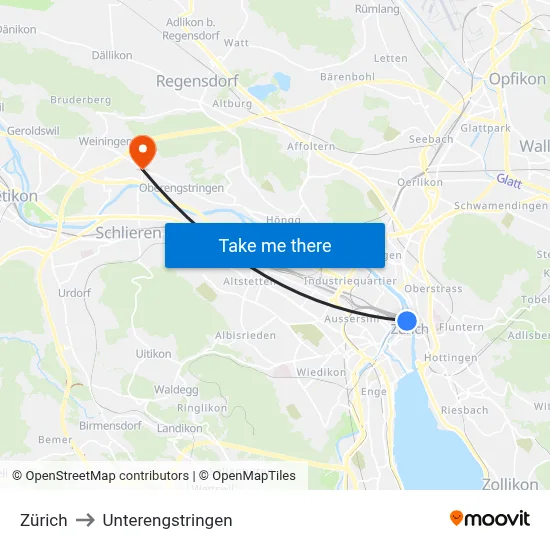 Zürich to Unterengstringen map