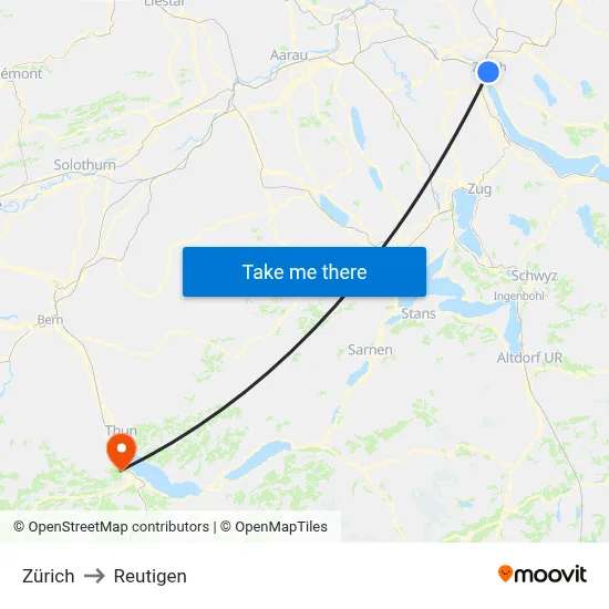 Zürich to Reutigen map