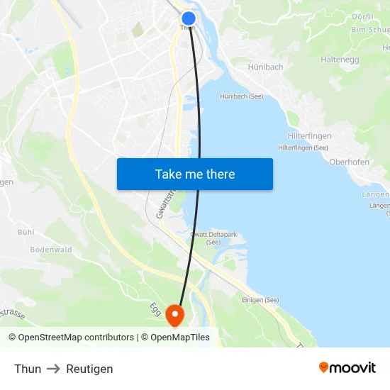 Thun to Reutigen map