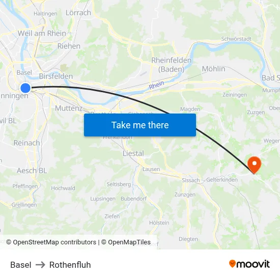 Basel to Rothenfluh map