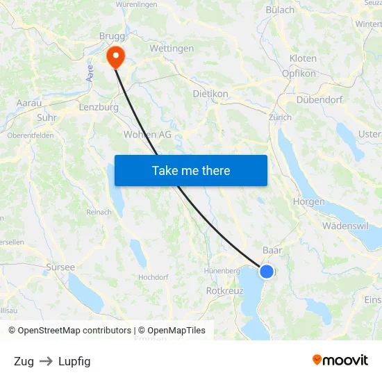 Zug to Lupfig map