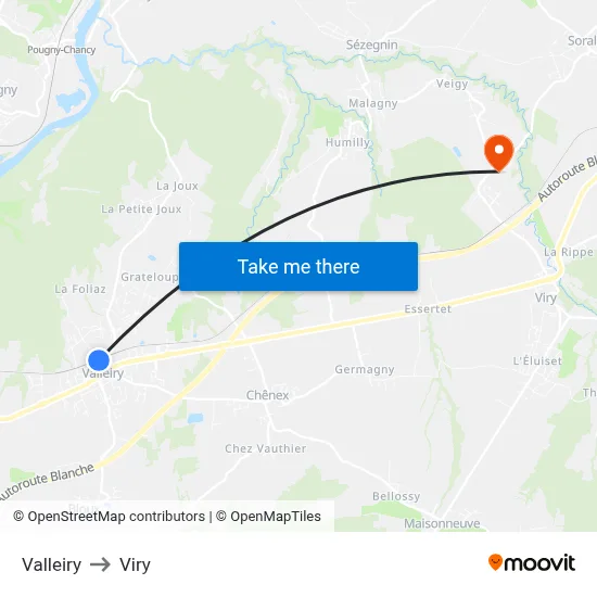 Valleiry to Viry map