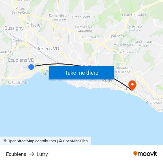 Ecublens to Lutry map
