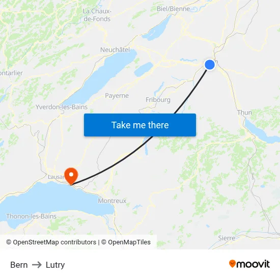 Bern to Lutry map