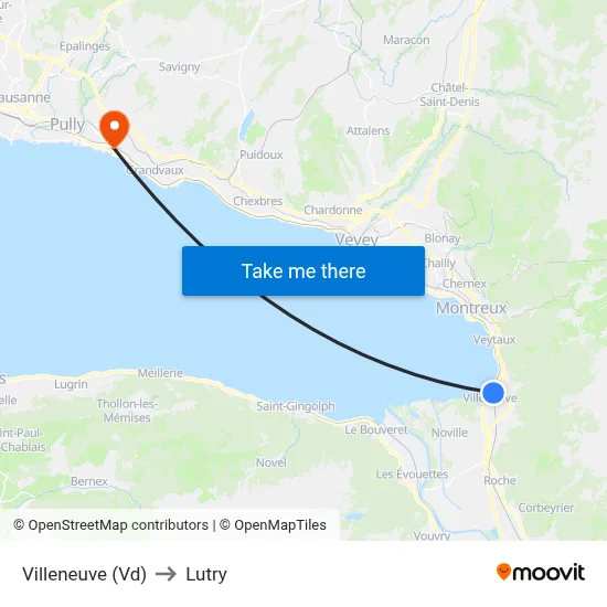 Villeneuve (Vd) to Lutry map