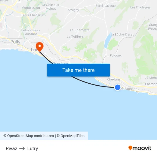 Rivaz to Lutry map