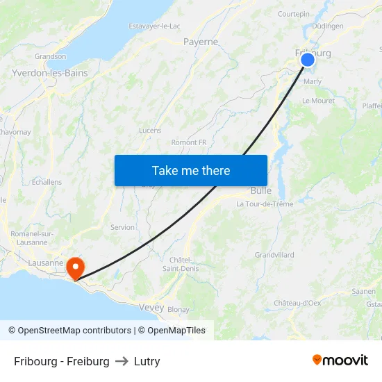 Fribourg - Freiburg to Lutry map