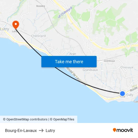 Bourg-En-Lavaux to Lutry map