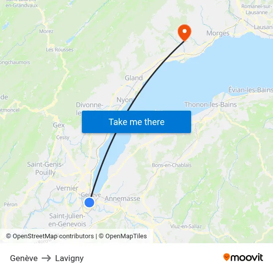 Genève to Lavigny map