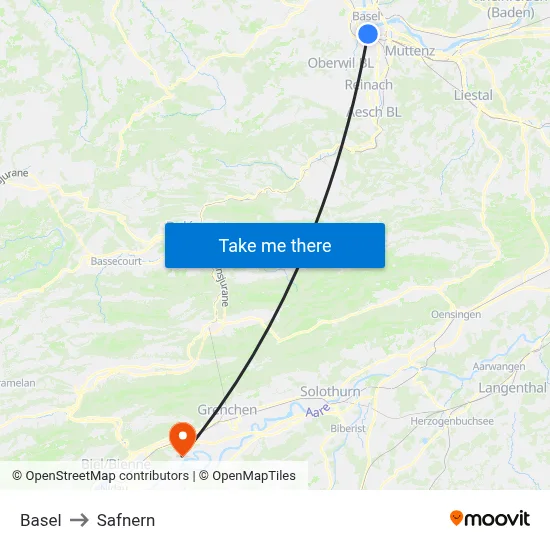 Basel to Safnern map