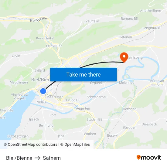 Biel/Bienne to Safnern map