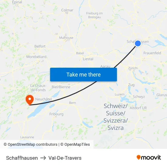 Schaffhausen to Val-De-Travers map