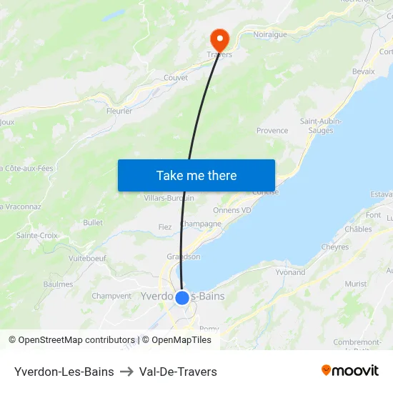Yverdon-Les-Bains to Val-De-Travers map
