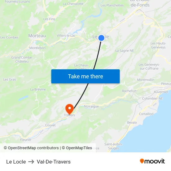 Le Locle to Val-De-Travers map