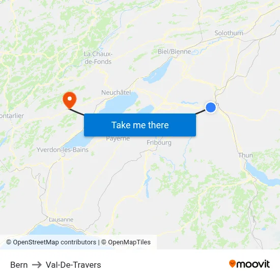 Bern to Val-De-Travers map