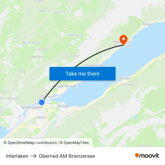 Interlaken to Oberried AM Brienzersee map