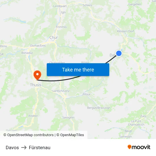 Davos to Fürstenau map