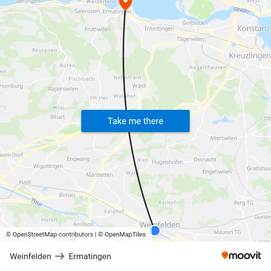 Weinfelden to Ermatingen map