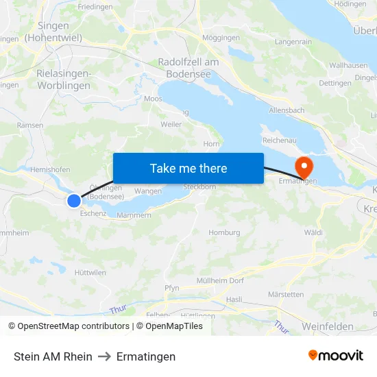 Stein AM Rhein to Ermatingen map