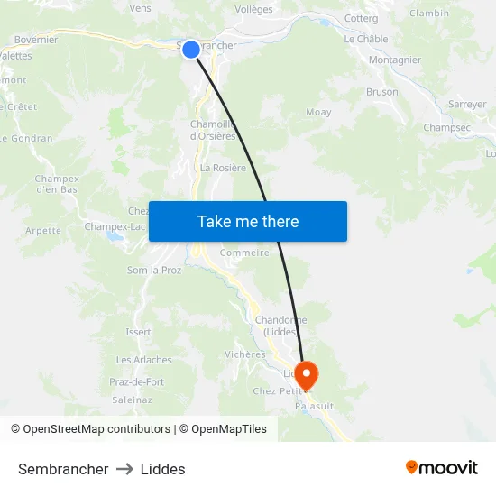 Sembrancher to Liddes map