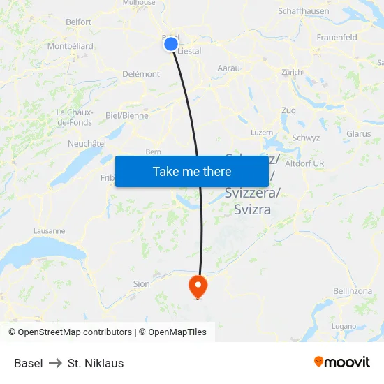Basel to St. Niklaus map