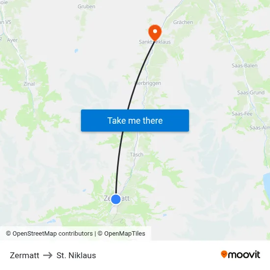 Zermatt to St. Niklaus map