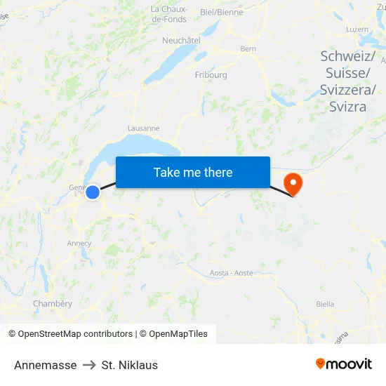 Annemasse to St. Niklaus map