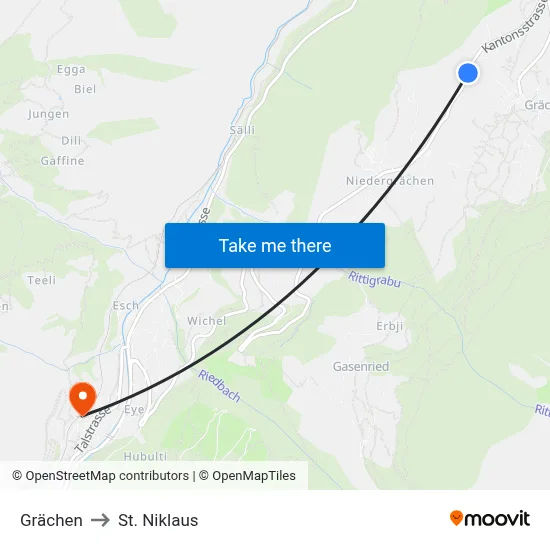 Grächen to St. Niklaus map