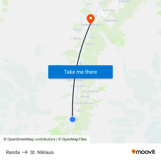 Randa to St. Niklaus map