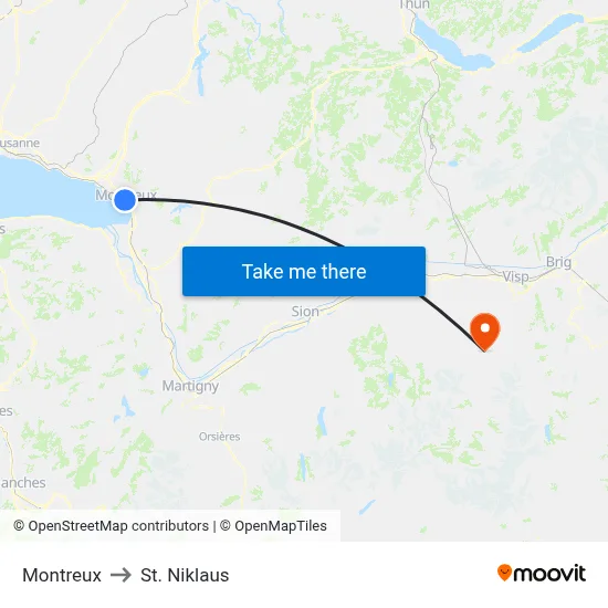 Montreux to St. Niklaus map