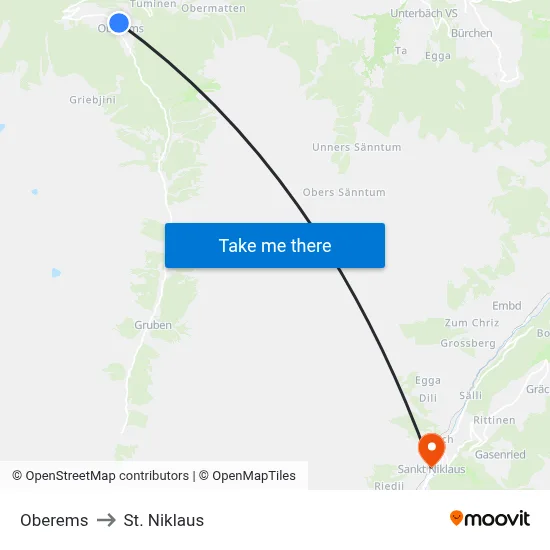 Oberems to St. Niklaus map