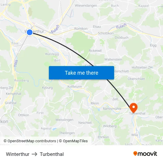 Winterthur to Turbenthal map