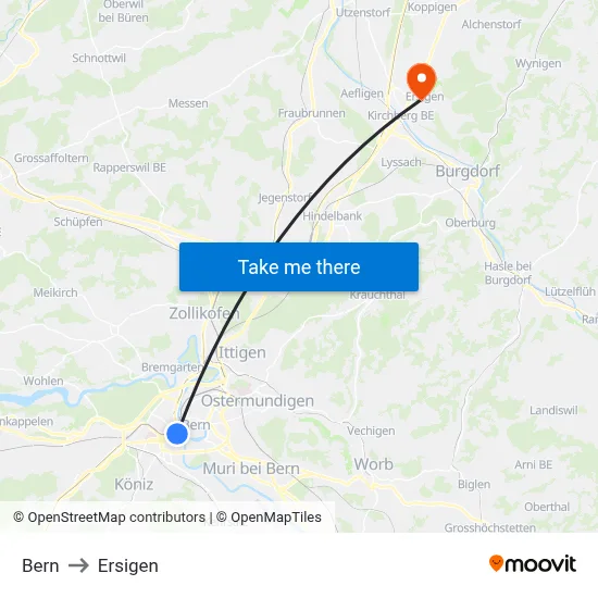 Bern to Ersigen map