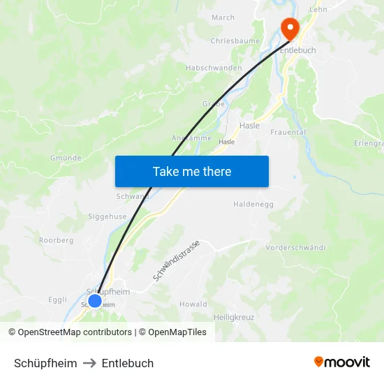 Schüpfheim to Entlebuch map