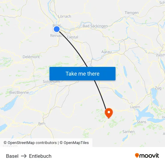 Basel to Entlebuch map