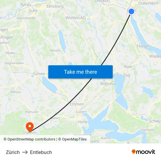 Zürich to Entlebuch map