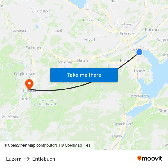 Luzern to Entlebuch map