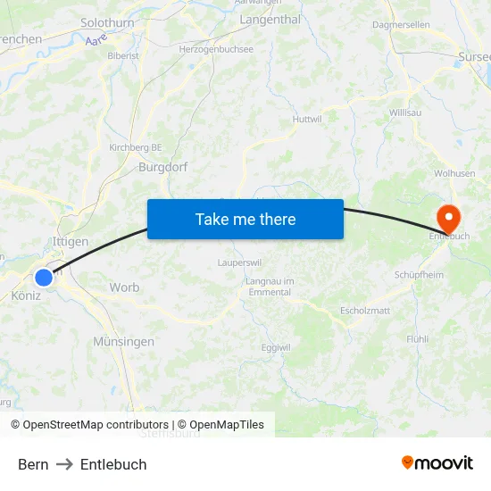Bern to Entlebuch map