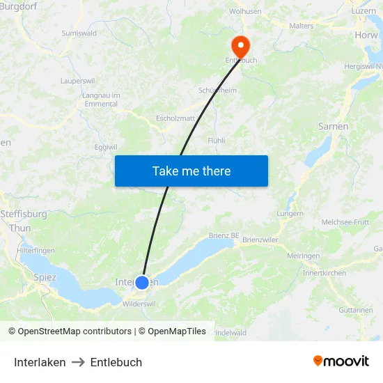 Interlaken to Entlebuch map