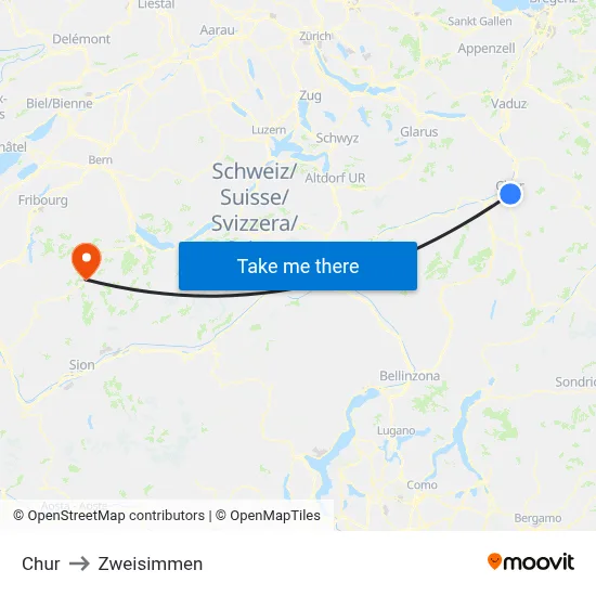 Chur to Zweisimmen map